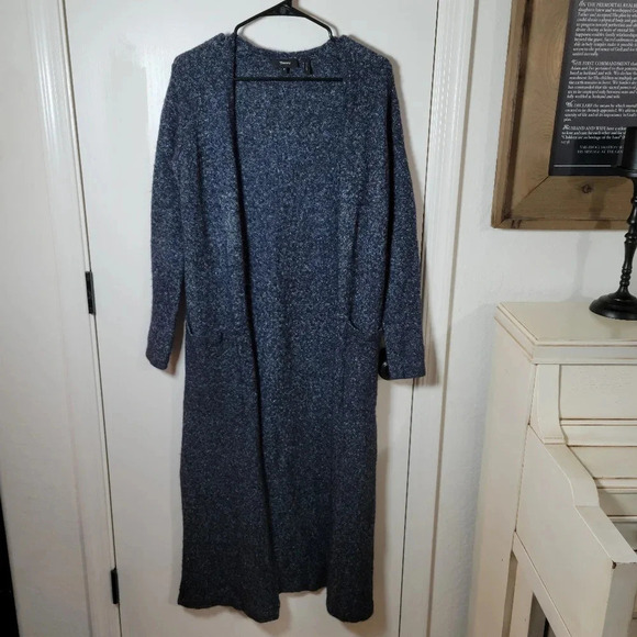 Theory Long Maxi Duster Cardigan Sweater | Size P | Navy Tweed - Picture 1 of 6